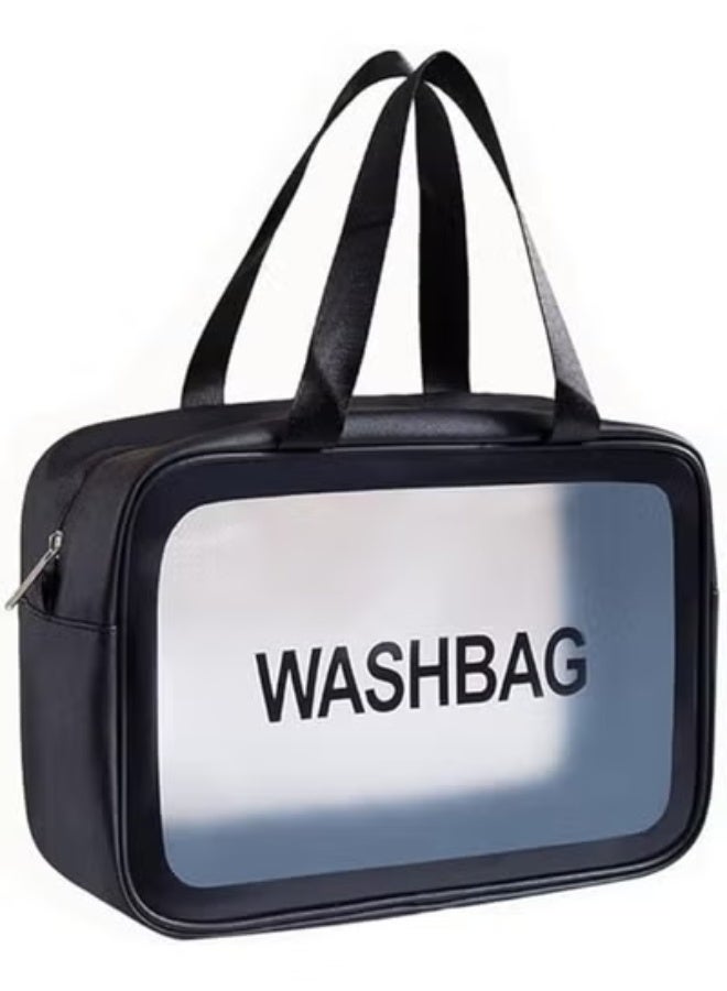 Clear Toiletry Bag Makeup Cosmetic Bag Transparent Travel Wash Bag for Women And Girls (L Black) - Image 1